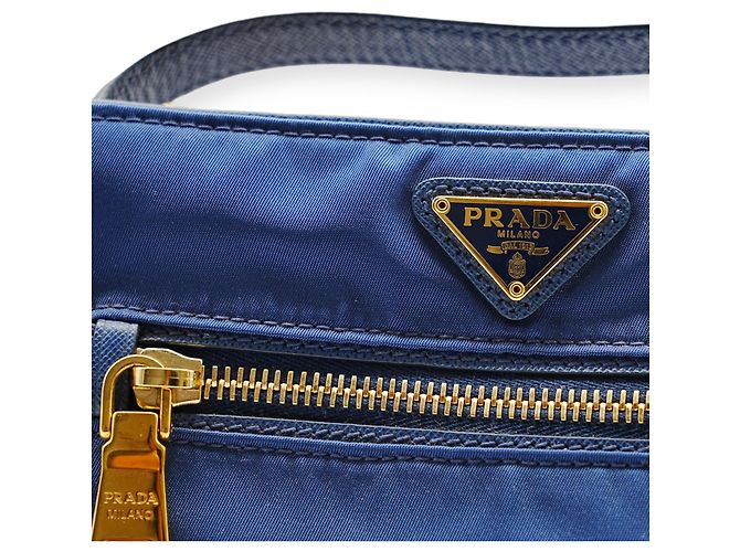 Borsa a spalla in nylon blu Prada - vista 7