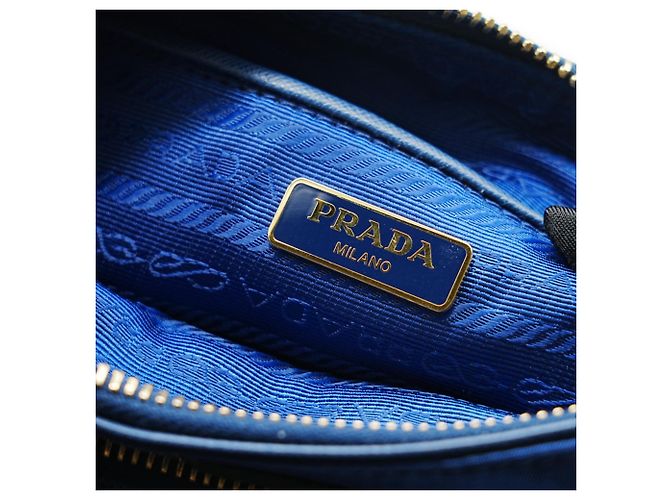 Borsa a spalla in nylon blu Prada - vista 9