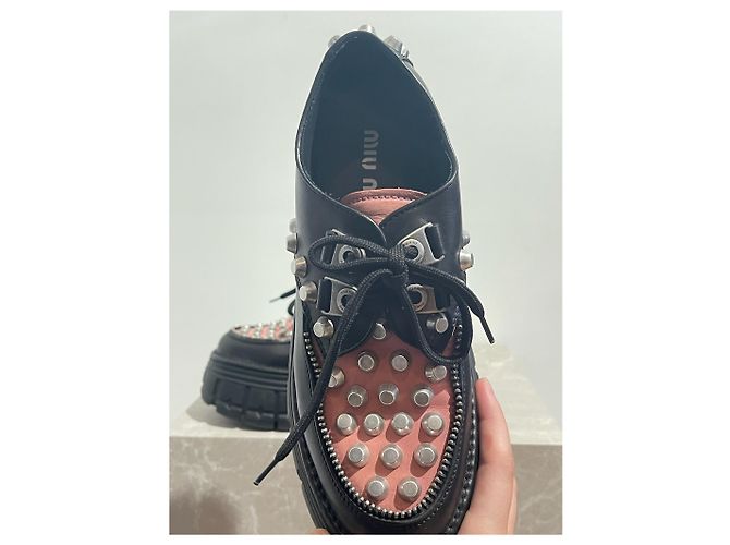 Mule e zoccoli MIU MIU T.EU 37.5 Pelle Nero - vista 4