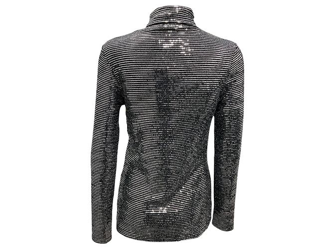 Top a collo alto a maniche lunghe nero / argento specchiato di Prabal Gurung - vista 3