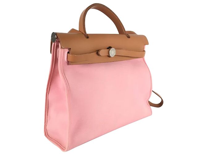 Hermès Herbag 31 Rosa Confetti Kalbsleder / Canvas Braun Pink - Ansicht 2