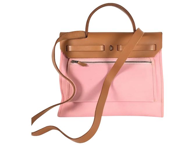 Hermès Herbag 31 Rosa Confetti Kalbsleder / Canvas Braun Pink - Ansicht 3