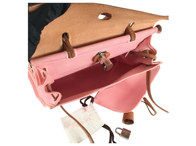 Hermès Herbag 31 Rosa Confetti Kalbsleder / Canvas Braun Pink - Ansicht 8