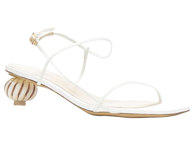 Jacquemus Le Sandali Bianchi Minimalisti con Tacco Decorativo a Palla Eu38 - vista 3