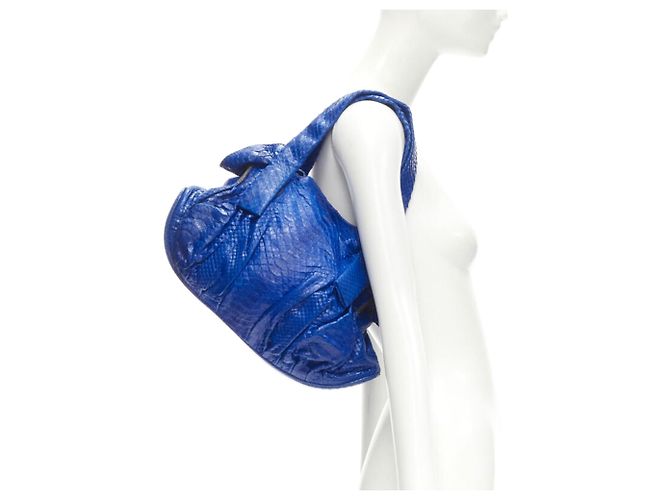 Borsa a mano in pelle squamata blu cobalto Zagliani - vista 2