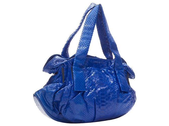 Borsa a mano in pelle squamata blu cobalto Zagliani - vista 3