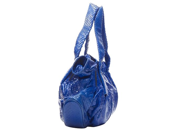 Borsa a mano in pelle squamata blu cobalto Zagliani - vista 4