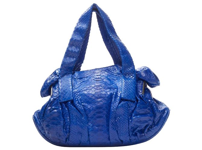 Borsa a mano in pelle squamata blu cobalto Zagliani - vista 5