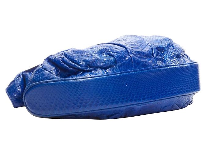 Borsa a mano in pelle squamata blu cobalto Zagliani - vista 6