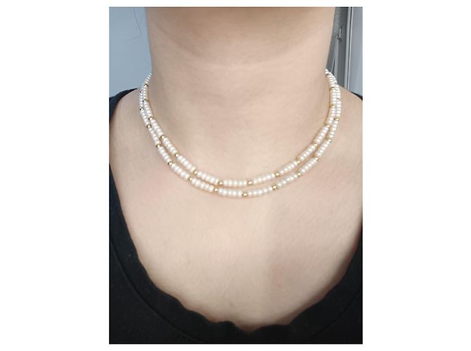 Autre Marque Perlenhalskette aus 18 Karat Gelbgold Beige - Ansicht 3