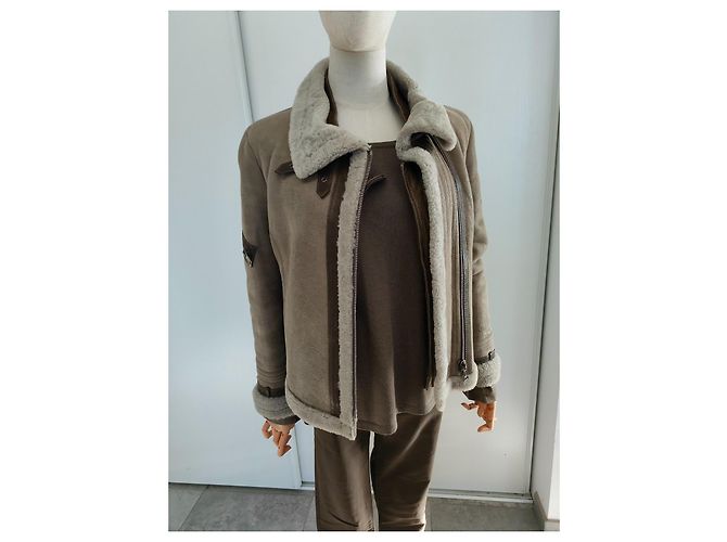 Abrigo Ventcouvert de piel de oveja gris taupe Gris pardo - vista 5