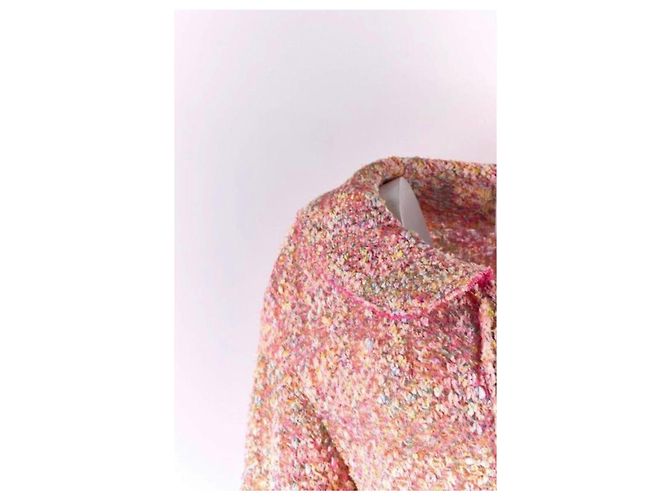 Chanel Stupenda Giacca in Tweed di Vimini Rosa - vista 4
