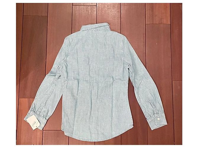 Ralph Lauren Chambray Bluse mit Rüschen hellblau Baumwolle - Ansicht 4