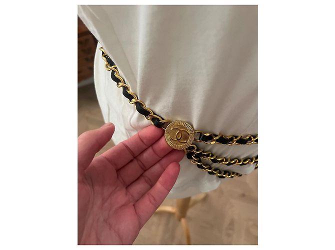 Chanel Cambon Gürtel Gold/Leder Jahr 1984. Golden - Ansicht 7