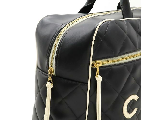 Borsa da bowling Matelassé Chanel Nero Bianco - vista 8