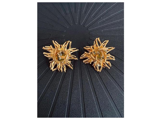 Autre Marque Orecchini a clip Gavilane Paris placcati oro con pietra verde D'oro Verde chiaro - vista 2