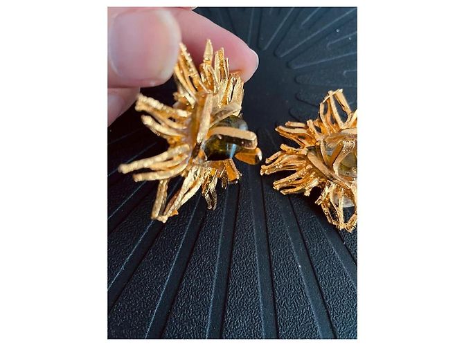 Autre Marque Orecchini a clip Gavilane Paris placcati oro con pietra verde D'oro Verde chiaro - vista 3