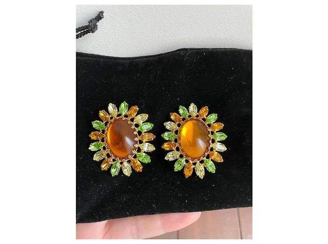 Autre Marque Barol Paris BO Fancy Clip Earrings Citrine and Green Golden Orange - view 2