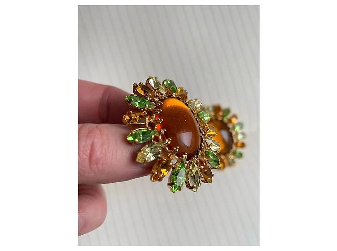 Autre Marque Barol Paris BO Fancy Clip Earrings Citrine and Green Golden Orange - view 3