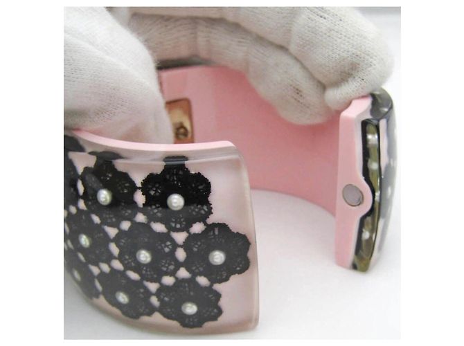 Chanel Spitzenblumenarmband, selten! Schwarz Pink Weiß - Ansicht 12