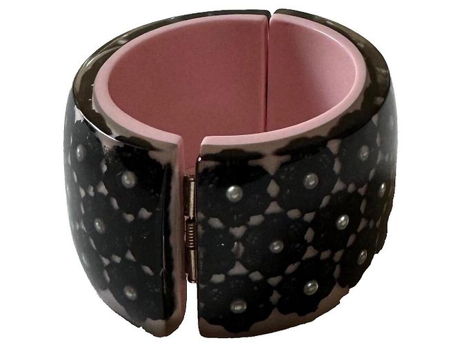 Chanel Spitzenblumenarmband, selten! Schwarz Pink Weiß - Ansicht 3