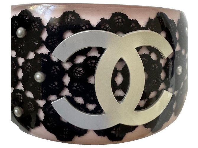 Chanel Spitzenblumenarmband, selten! Schwarz Pink Weiß - Ansicht 6