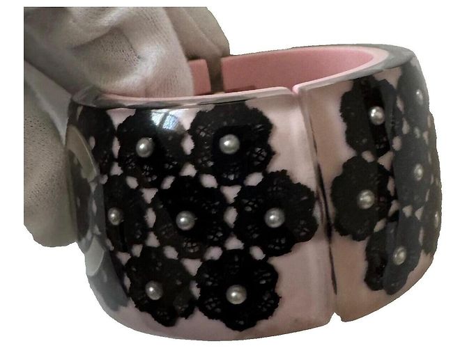Chanel Spitzenblumenarmband, selten! Schwarz Pink Weiß - Ansicht 7