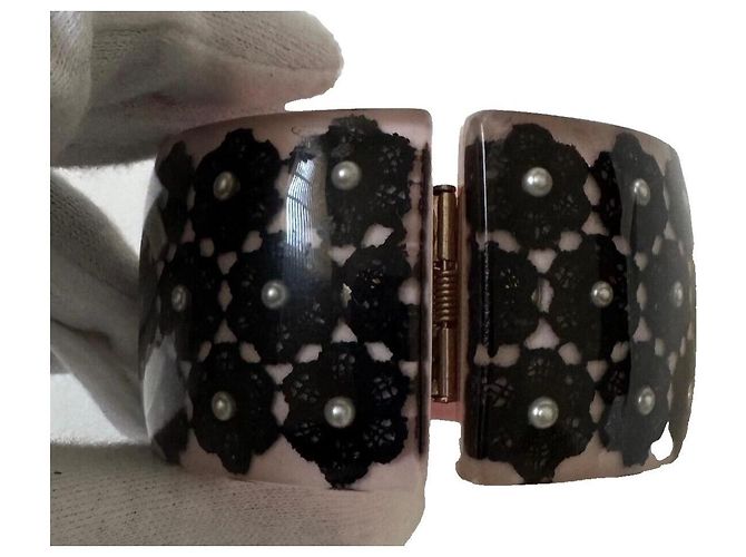 Chanel Spitzenblumenarmband, selten! Schwarz Pink Weiß - Ansicht 8