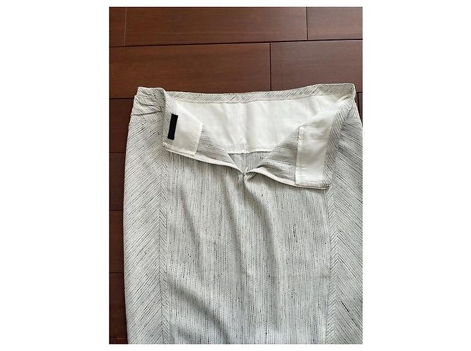 Falda de sastre Donna Karan Shantung Pinstripe Aluminio Blanco Gris - vista 6