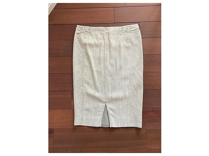 Falda de sastre Donna Karan Shantung Pinstripe Aluminio Blanco Gris - vista 8