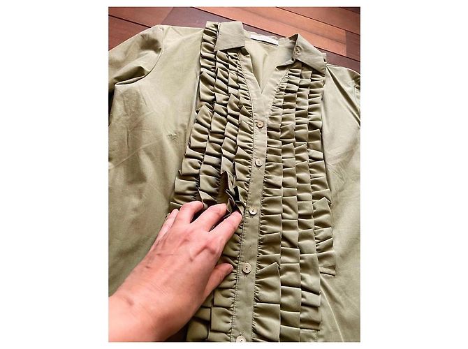 Toni Gard Baumwollbluse mit Rüschenplastron Khaki - Ansicht 3