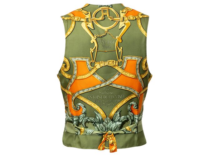 Colete Hermès de algodão acolchoado e seda verde oliva Multicor - vista 2