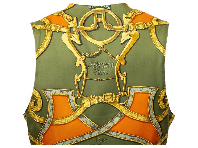 Colete Hermès de algodão acolchoado e seda verde oliva Multicor - vista 3