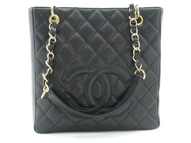 Bolsa de compras CHANEL Caviar PST com corrente, preta acolchoada Preto - vista 2