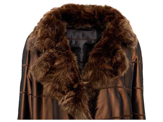 Autre Marque Satinmantel Collection Privée mit Fell Braun - Ansicht 4