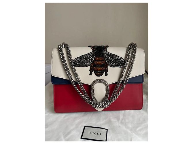 Borsa a mano Gucci Dionysus in pelle blu rosso crema con farfalla - vista 2