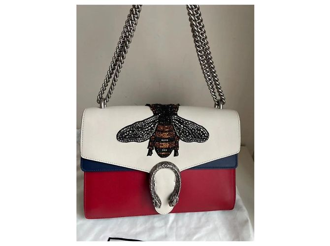 Borsa a mano Gucci Dionysus in pelle blu rosso crema con farfalla - vista 3