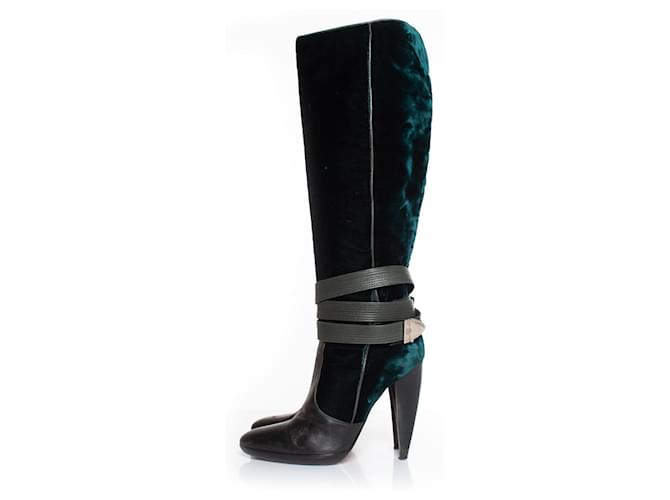 Versace Samtstrap-Stiefel Grün - Ansicht 2