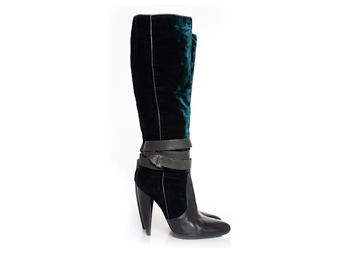 Versace Samtstrap-Stiefel Grün - Ansicht 4