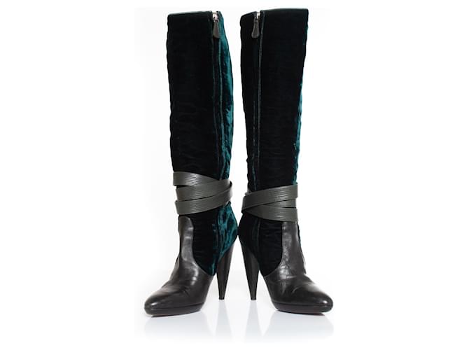 Versace Samtstrap-Stiefel Grün - Ansicht 6
