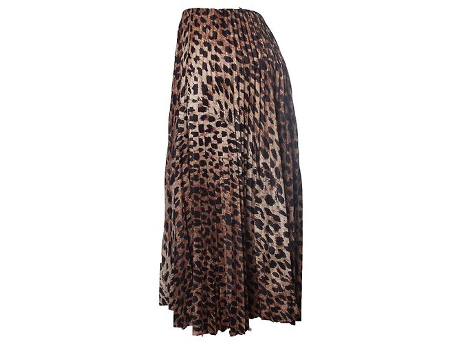 Falda midi plisada de seda con estampado de leopardo de Balenciaga Castaño - vista 2