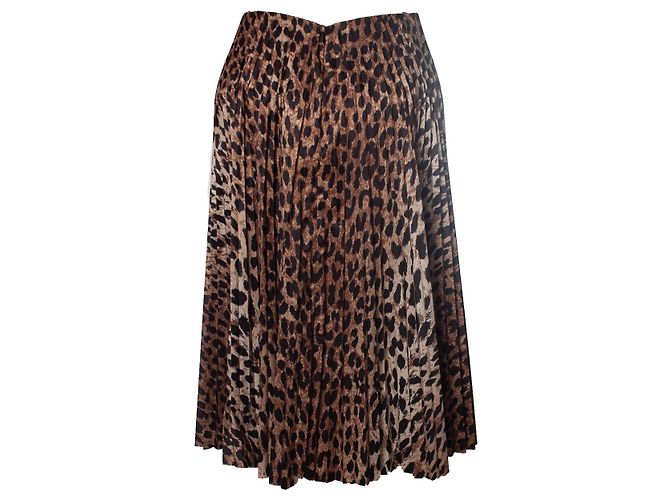 Falda midi plisada de seda con estampado de leopardo de Balenciaga Castaño - vista 3