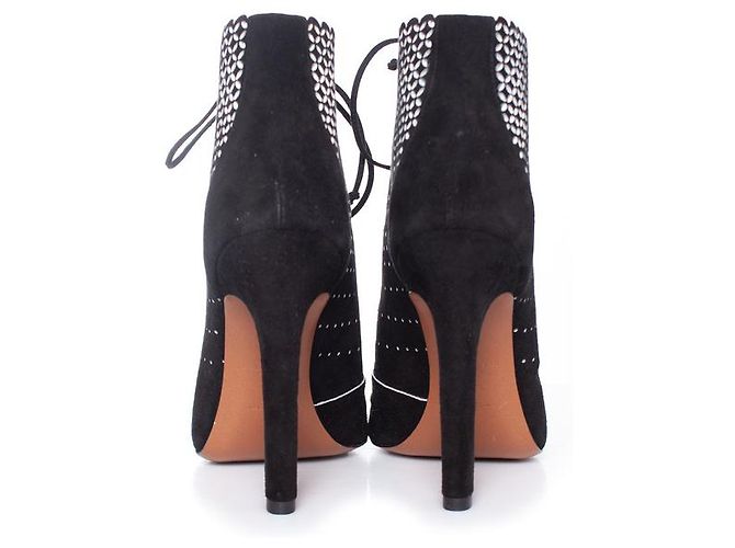 Alaïa Schwarze Wildleder Schnürstiefel mit Laserschnitt - Ansicht 6