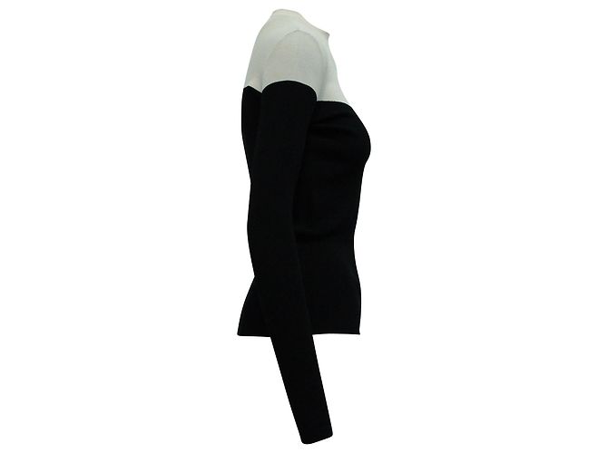 Paule Ka Bicolor Langarm-Stricktop aus schwarzer und beiger Viskose - Ansicht 3