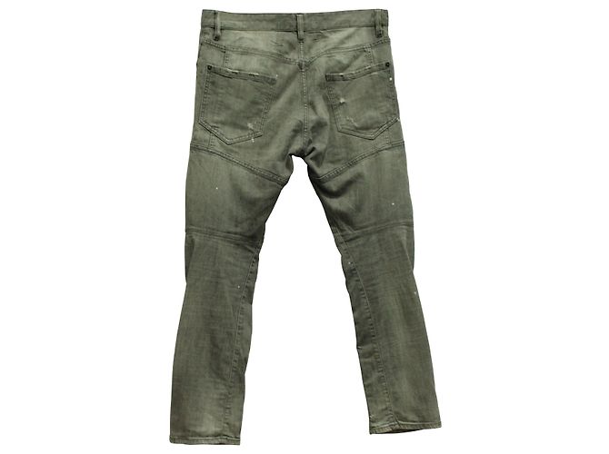 Dsquared2 Distressed Paint Biker Jeans in Grey Cotton Denim - view 2