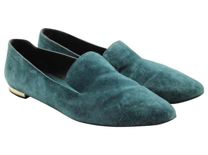 Mocassini Burberry in suede teal Verde - vista 3