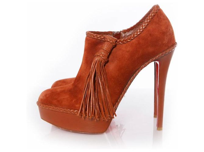 Bota plataforma de camurça/couro marrom Christian Louboutin - vista 2