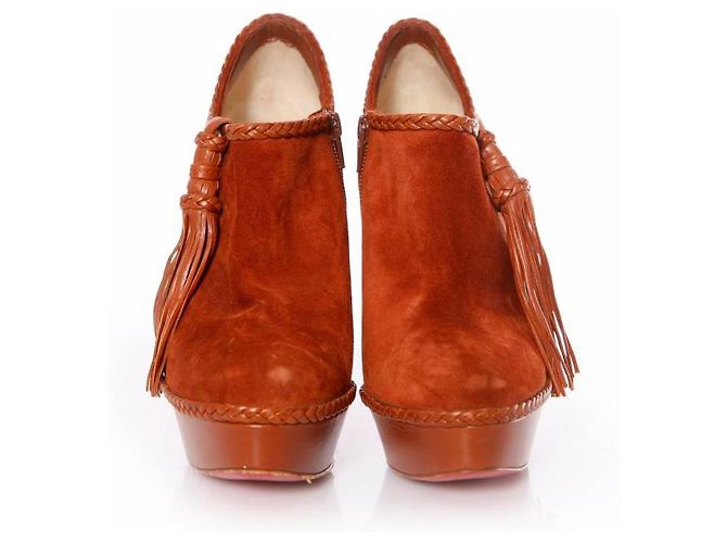 Bota plataforma de camurça/couro marrom Christian Louboutin - vista 3