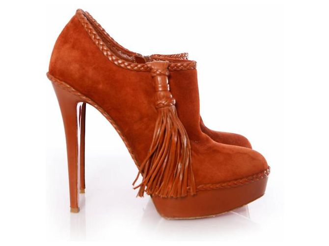 Bota plataforma de camurça/couro marrom Christian Louboutin - vista 6