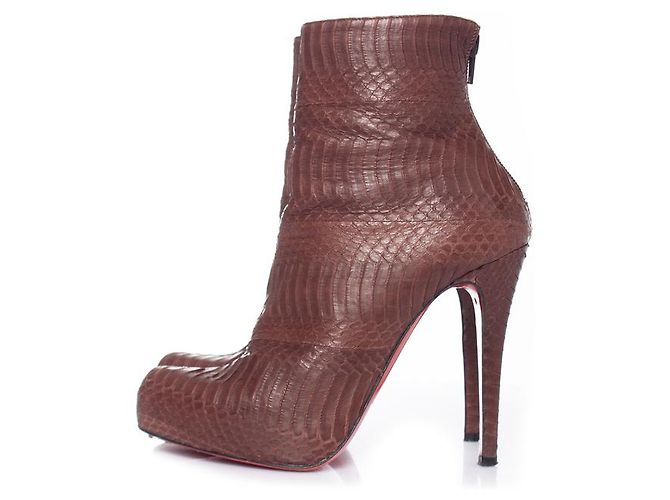 Bottes à plateforme en python Christian Louboutin Marron - vue 2
